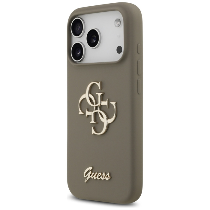 Etui Guess Silicone Big 4G Script do     iPhone 17 Pro brązowy