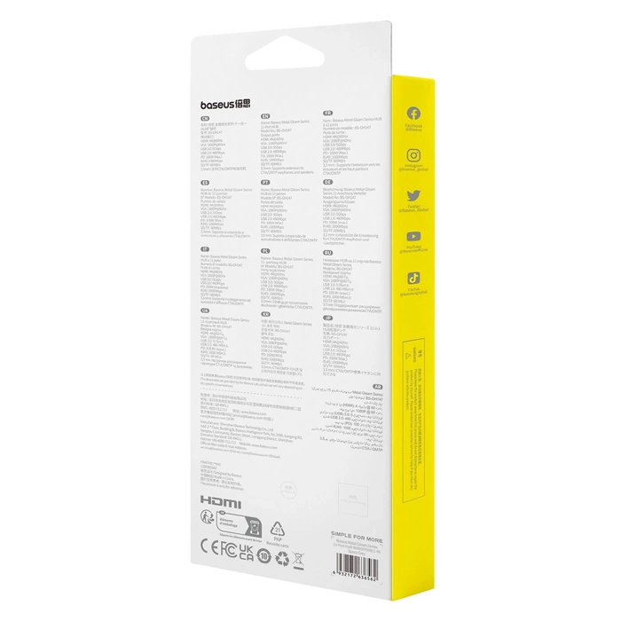 Hub 11w1 Baseus StarJoy Metal Glam Series, USB-C do HDMI +VGA + 3 x USB 3.0 + USB 2.0+USB-C PD + RJ45 + SD/TF +3,5mm