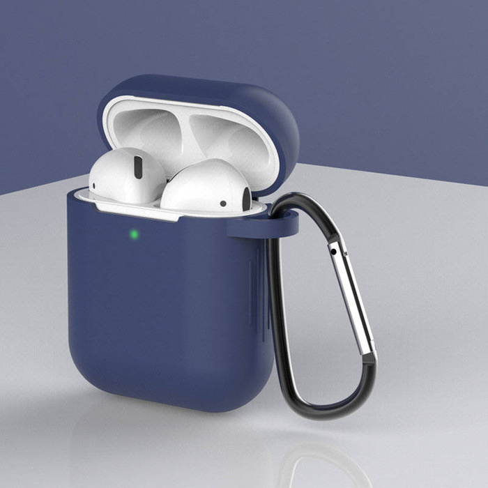Etui do AirPods 2 / AirPods 1 silikonowy miękki pokrowiec na słuchawki + brelok karabińczyk zawieszka niebieski (case D)