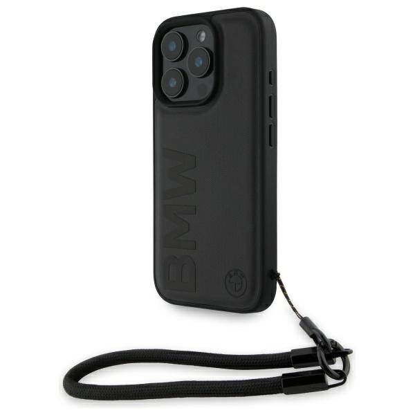Etui BMW iPhone 16 Pro czarny/black hardcase Signature Leather Wordmark Cord