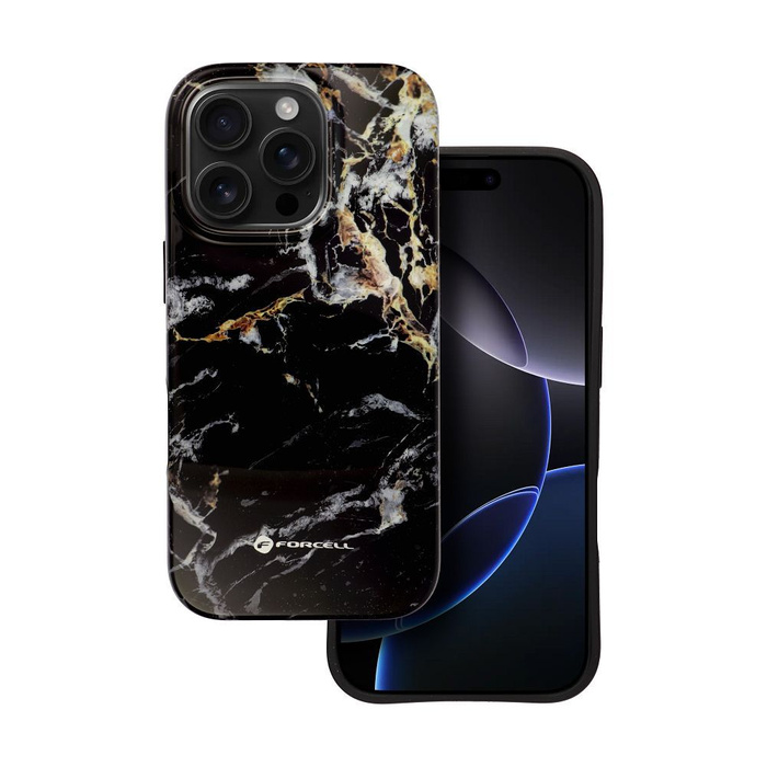 Etui na iPhone 15 PRO Forcell F-Protect Mirage zgodny z MagSafe Military Drop-Test black marble