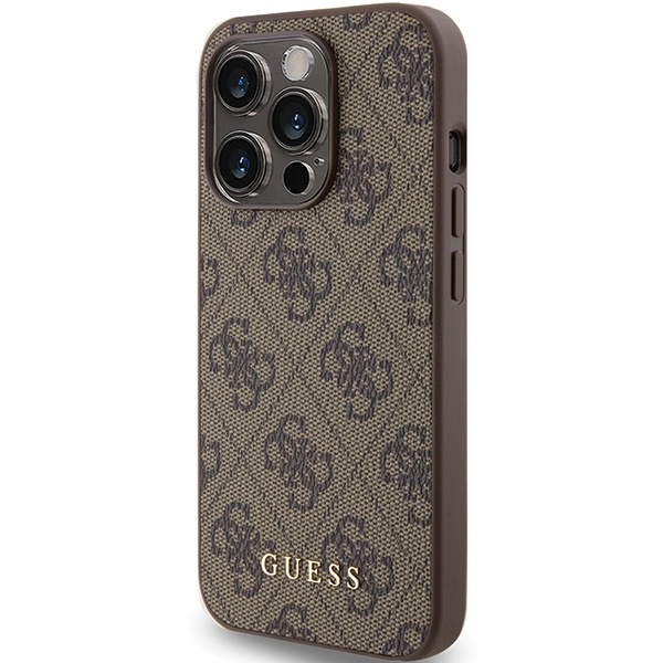 Etui Guess GUHCP15LG4GFBR iPhone 15 Pro 6.1" brązowy/brown hard case 4G Metal Gold Logo Case