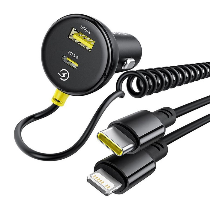 Ładowarka samochodowa BASEUS CIRCULAR PD 1xUSB-C 1xUSB 60W + KABEL USB-C/LIGHTNING BLACK