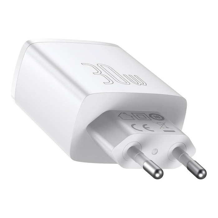 [PO ZWROCIE] Baseus Compact szybka ładowarka sieciowa 2x USB / USB Typ C 30W 3A Power Delivery Quick Charge biały (CCXJ-E02)