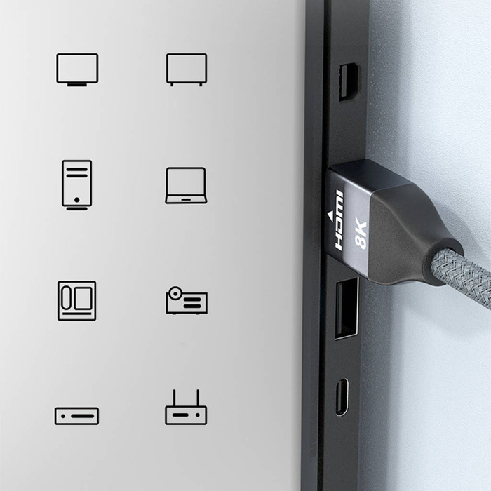 Wozinsky kabel HDMI 2.1 8K 60 Hz 48 Gbps / 4K 120 Hz / 2K 144 Hz 5m srebrny (WHDMI-50)