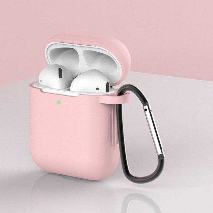 Etui do AirPods 2 / AirPods 1 silikonowy miękki pokrowiec na słuchawki + brelok karabińczyk zawieszka różowy (case D)