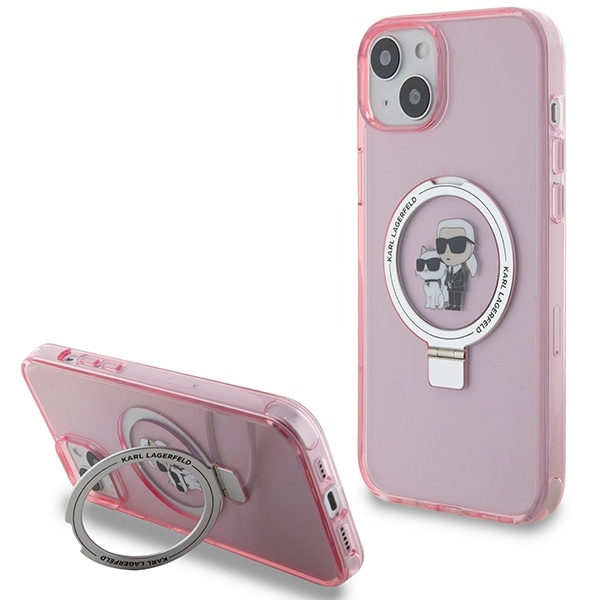 Etui Karl Lagerfeld KLHMP15SHMRSKCP iPhone 15 6.1" różowy/pink hardcase Ring Stand Karl&Choupettte MagSafe Case