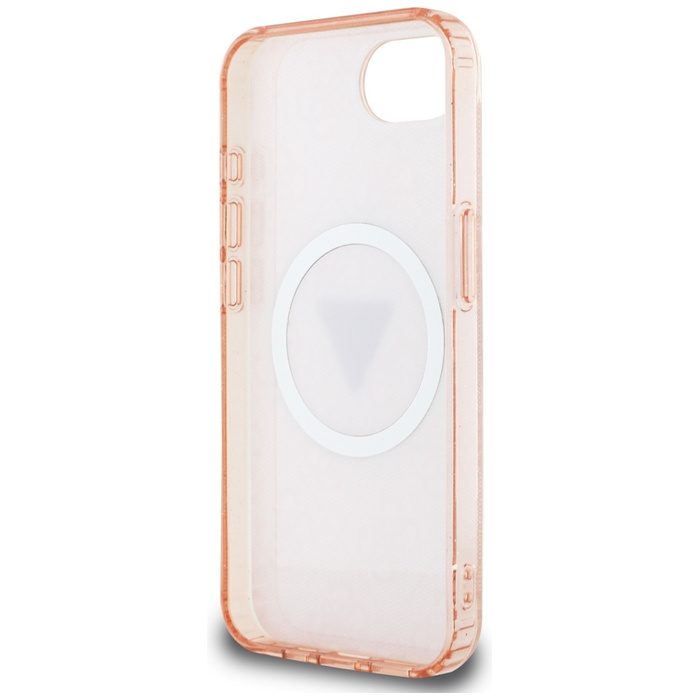 Etui Guess IML Metal Glitter 4G Circle   Triangle MagSafe do iPhone 16e różowy