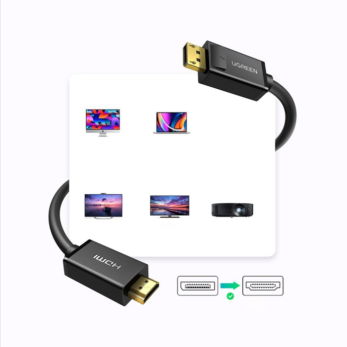 Ugreen jednokierunkowy kabel z DisplayPort na HDMI 4K 30 Hz 32 AWG 3 m czarny (DP101 10203)