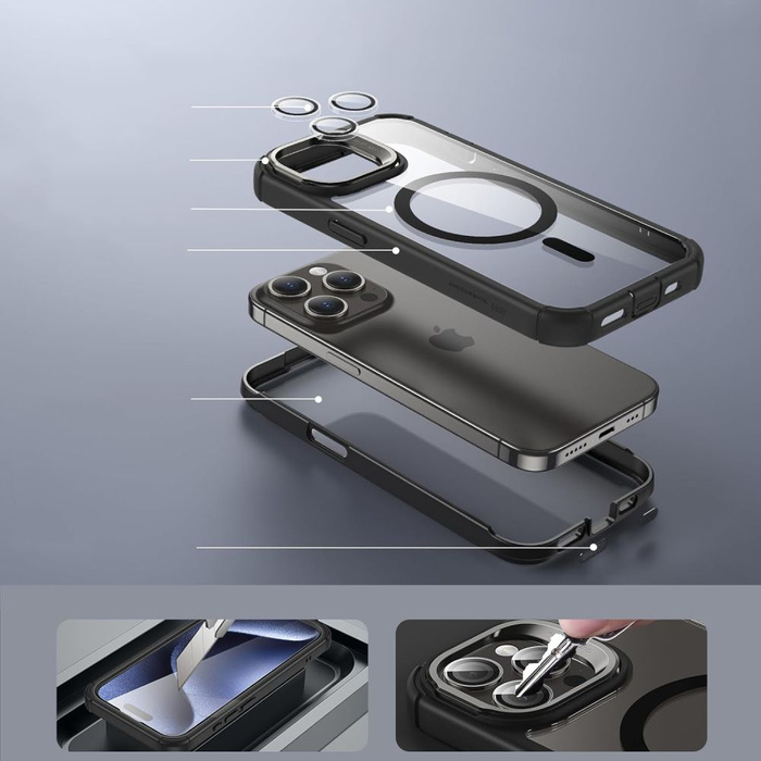 Etui Esr Armor Tough Kickstand Halolock Magsafe iPhone 15 Pro Clear/black Case