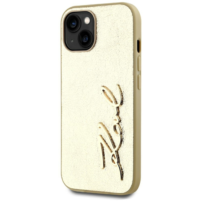 Etui Karl Lagerfeld Wrinkled Metal       Signature do iPhone 15 złoty