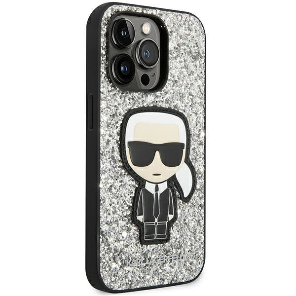 Etui KARL LAGERFELD Apple iPhone 14 Pro Glitter Flakes Ikonik Srebrny Hardcase