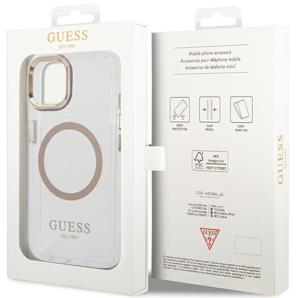 Guess GUHMP15MHTRMD iPhone 15 Plus / 14 Plus 6.7" złoty/gold hard case Metal Outline Magsafe