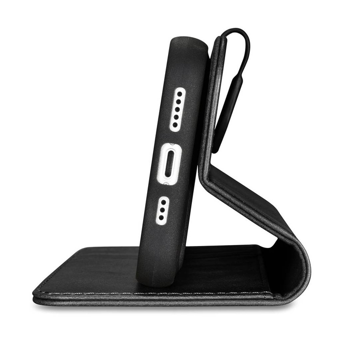 iCarer Oil Wax Wallet Case 2in1 etui iPhone 14 skórzany pokrowiec z klapką Anti-RFID czarny (WMI14220721-BK)