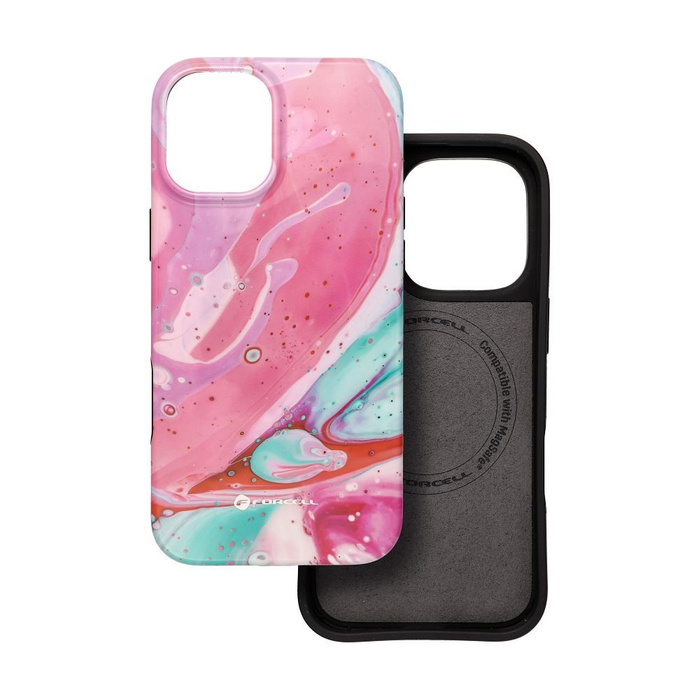 Etui na iPhone 16 PLUS Forcell F-Protect Mirage zgodny z MagSafe Military Drop-Test pink marble