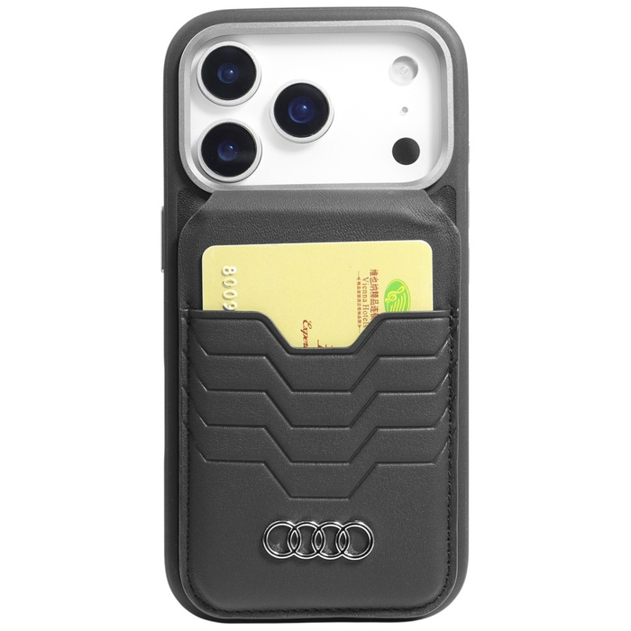Audi Leather Wallet Card Slot Stand czarny/black MagSafe AU-MSCH-GT/D3-BK