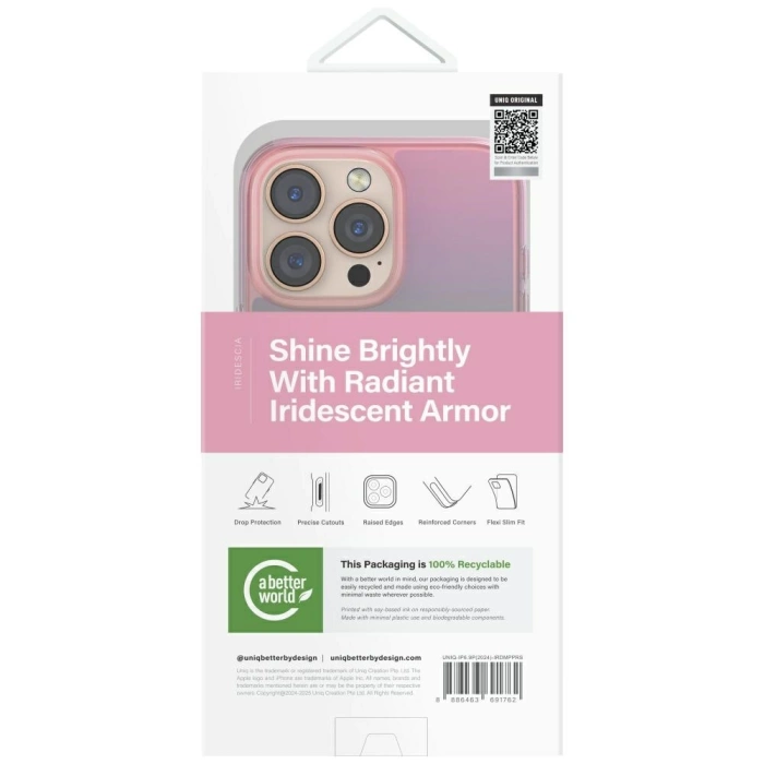 Etui UNIQ Iridescia do iPhone 16 Pro Max Magclick Charging pink prism