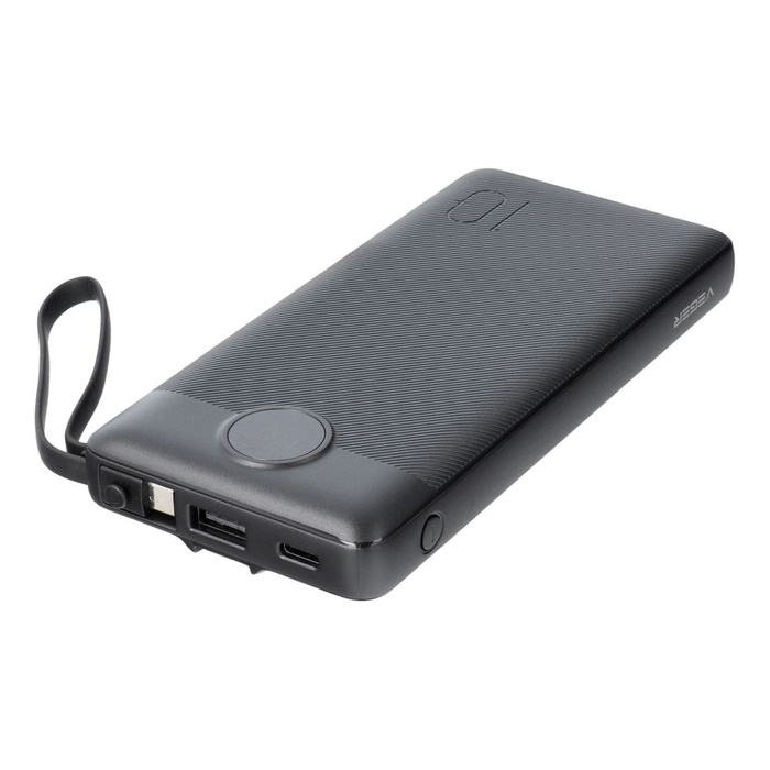 VEGER powerbank 10000 mAh z wbudowanymi kablami Micro USB / Typ C / Lightning C10 (W1116) czarny
