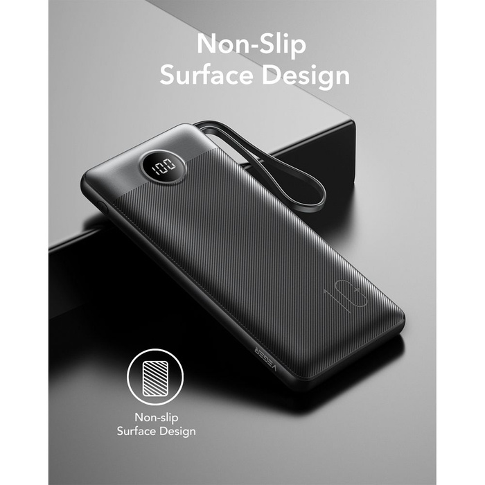 VEGER powerbank 10000 mAh z wbudowanymi kablami Micro USB / Typ C / Lightning C10 (W1116) czarny