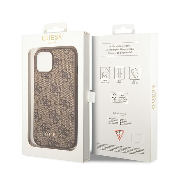Etui Guess GUHCP15MG4GFBR iPhone 15 Plus 6.7" brązowy/brown hard case 4G Metal Gold Logo Case