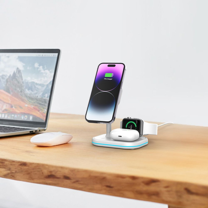 ŁADOWARKA TECH-PROTECT QI15W-A27 3IN1 MAGNETIC MAGSAFE WIRELESS CHARGER WHITE