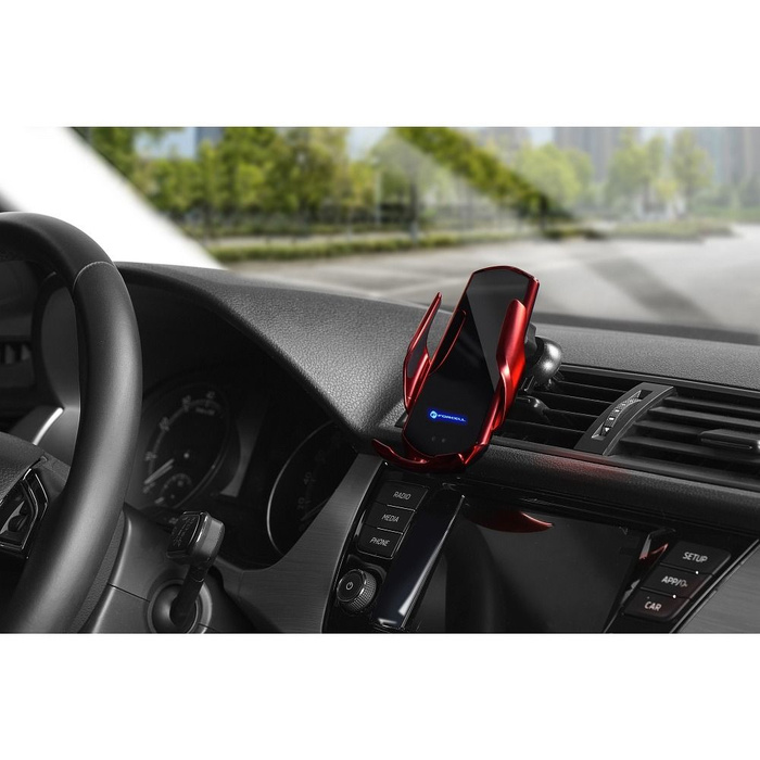 Uchwyt na telefon do samochodu indukcyjny automatyczny Forcell F-Grip HS1 Qi 15W do szyby / kratki czerwony