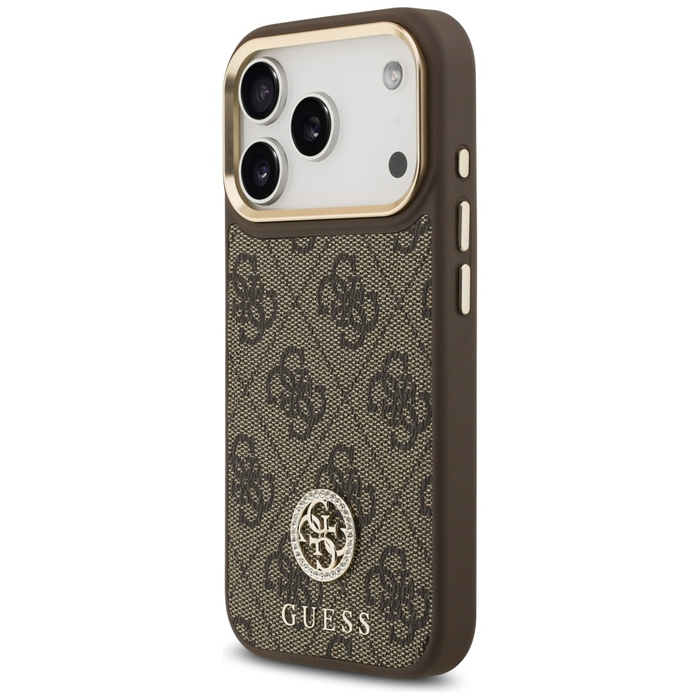 Etui Guess 4G Strass Logo & Big Strap    Metal Buttons MagSafe do iPhone 17 Pro brązowy