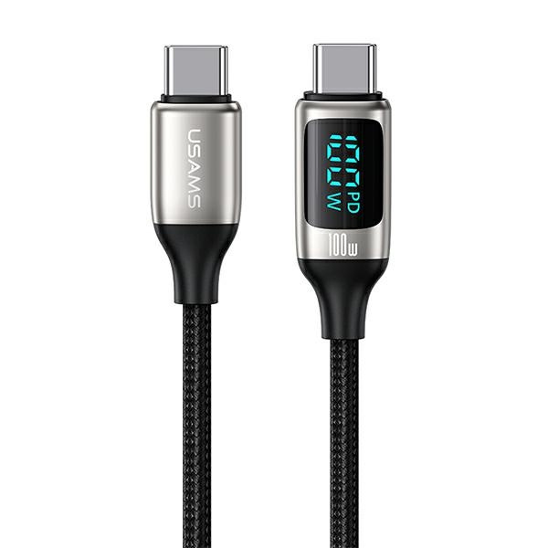 USAMS Kabel pleciony U78 USB-C na USB-C LED 1.2m 100W Fast Charging biały/white SJ546USB02 (US-SJ546)