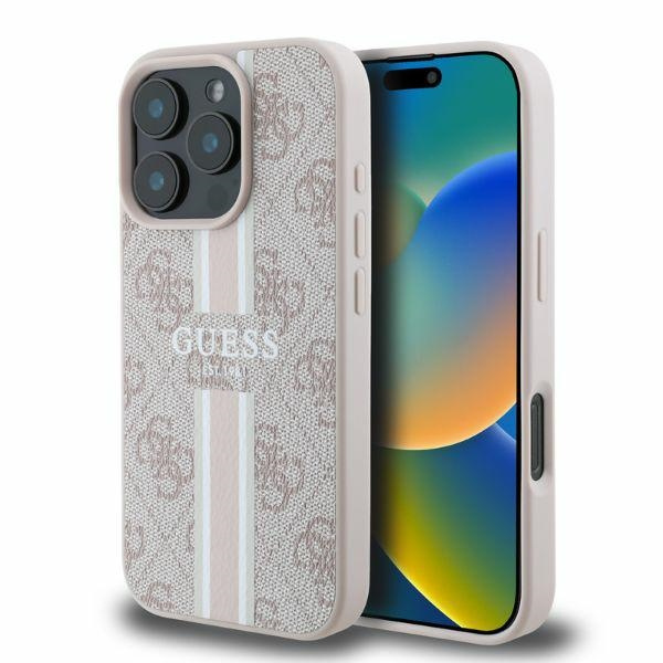 Etui Guess iPhone 16 Pro różowy/pink MagSafe 4G Printed Stripes