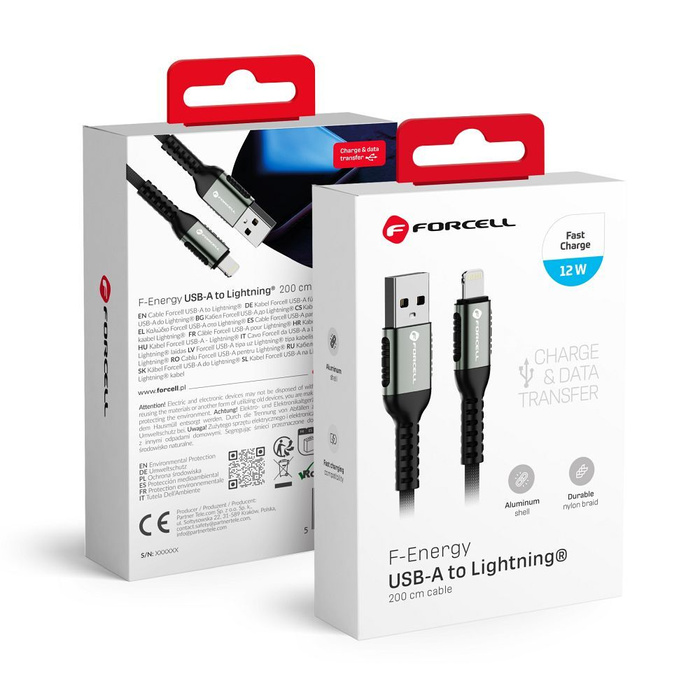 Kabel USB A do Lightning Forcell F-Energy 2,4A 12W Cafule 2 m C257 czarny