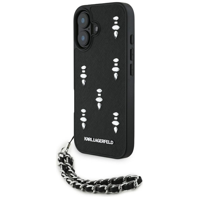 Etui Karl Lagerfeld Saffiano Crystals    w/Chain do iPhone 16 czarny