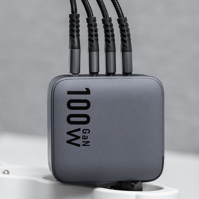 Ładowarka sieciowa do telefonu Forcell F-Energy GaN 3 x USB C + USB A QC4.0 PD 5A 100W VT-46 szara