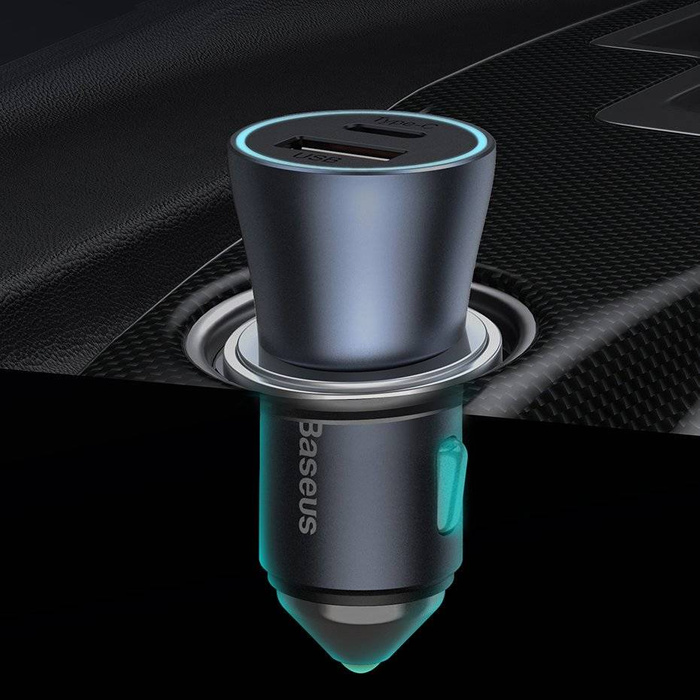 Baseus Golden Contactor Pro szybka ładowarka samochodowa USB Typ C / USB 40 W Power Delivery 3.0 Quick Charge 4 + SCP FCP AFC szary (CCJD-0G)