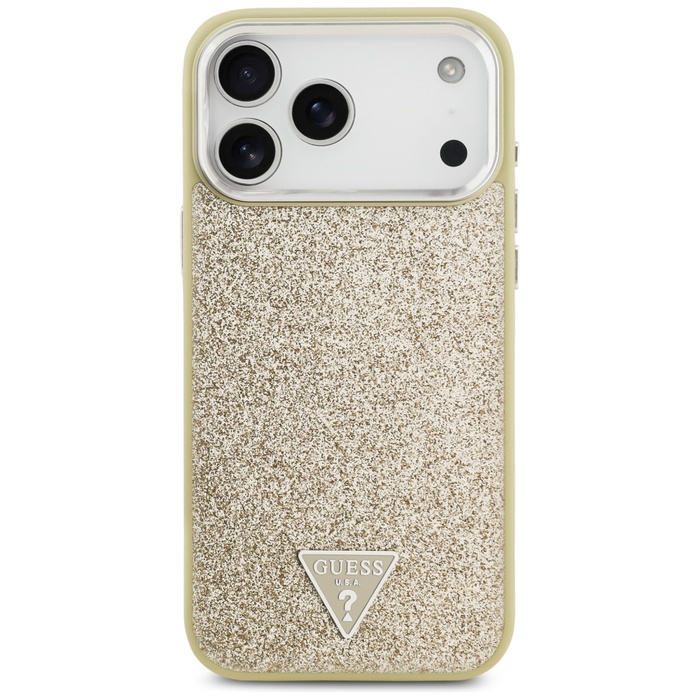 Etui Guess Glitter Triangle Logo MagSafe do iPhone 17 Pro Max złoty