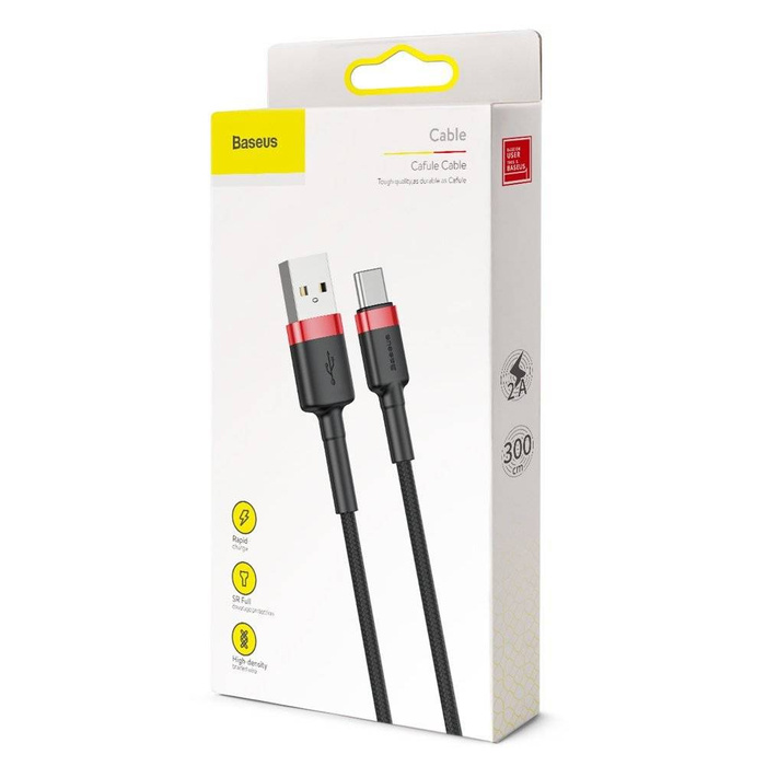 [PO ZWROCIE] Baseus Cafule Cable wytrzymały nylonowy kabel przewód USB / USB-C QC3.0 2A 3M czarno-czerwony (CATKLF-U91)
