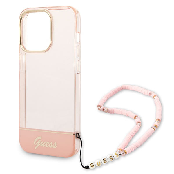 Etui GUESS Apple iPhone 14 Pro Translucent Pearl Strap Różowy Hardcase