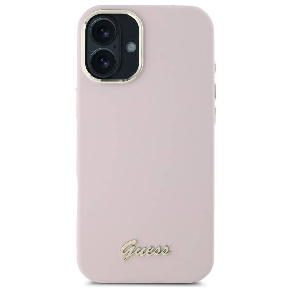 Etui Guess iPhone 16 Plus różowy/pink hardcase Silicone Script Metal Logo & Frame