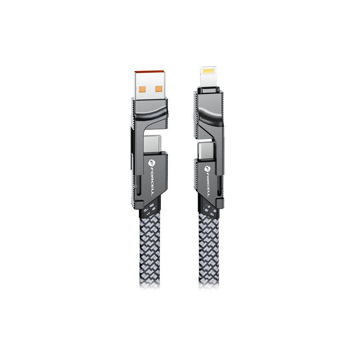 Kabel 4w1 USB C / USB A do USB C / Lightning Forcell F-Energy QC PD 3A 60W 1 m C241 chrom