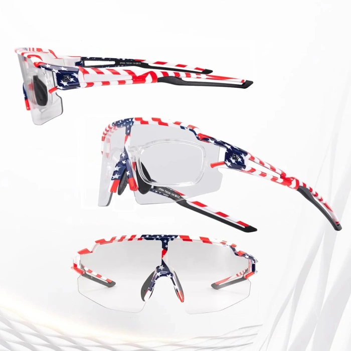 Okulary rowerowe Rockbros fotochromowe z ochroną UV i wkładką korekcyjną 14120008002 - wzór USA - białe