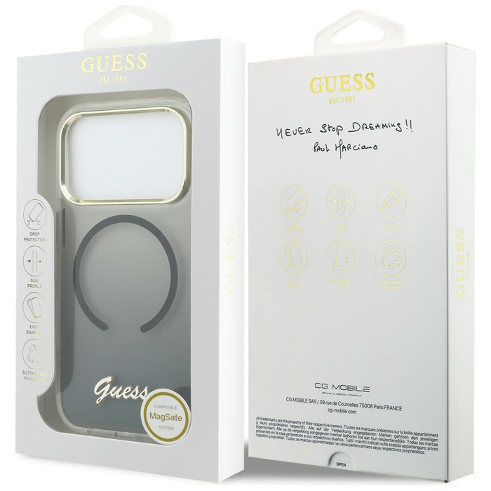 Etui Guess IML Gradient Script Metal     MagSafe do iPhone 17 Pro Max czarny