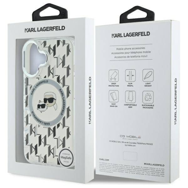 Etui Karl Lagerfeld iPhone 16 6.1" przezroczysty/transparent IML Monogram Karl&Choupette Head MagSafe