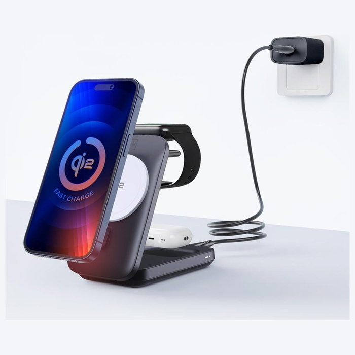 Ładowarka indukcyjna 3MK MagRocket 3w1   15W Qi2 MPP czarny