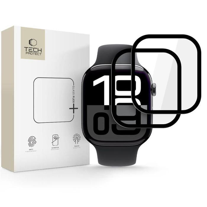 SZKŁO HYBRYDOWE TECH-PROTECT APPLE WATCH 10 (46 MM) GLASS FLEX+ 2-PACK CZARNE