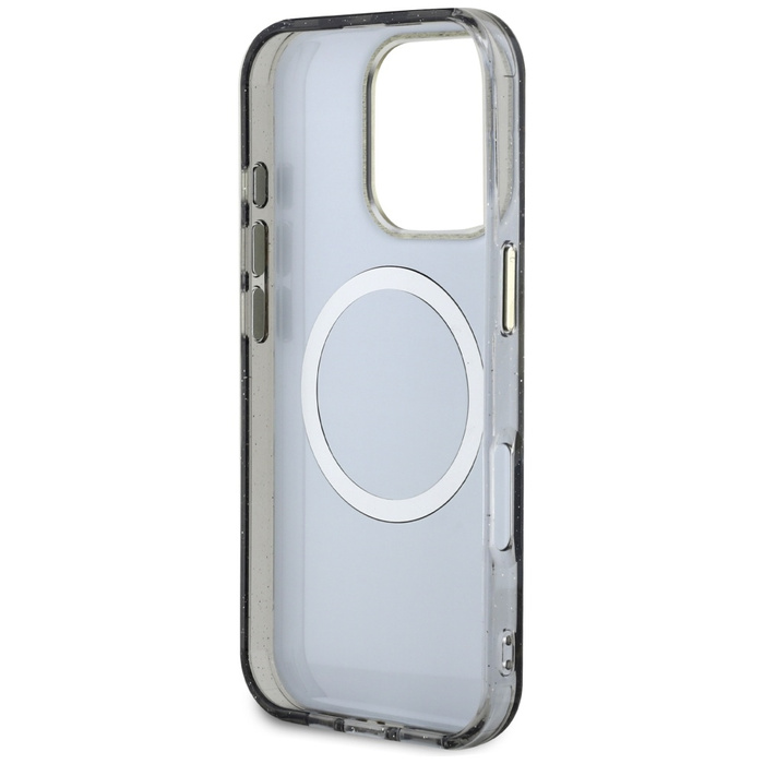 Etui Guess Glitter Flowers Triangle       Buttons MagSafe do iPhone 16 Pro Max czarny