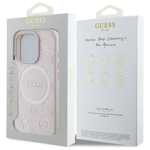 Etui Guess iPhone 16 Pro Max 6,9" różowy/pink HC MagSafe Safiano Peony Classic Logo