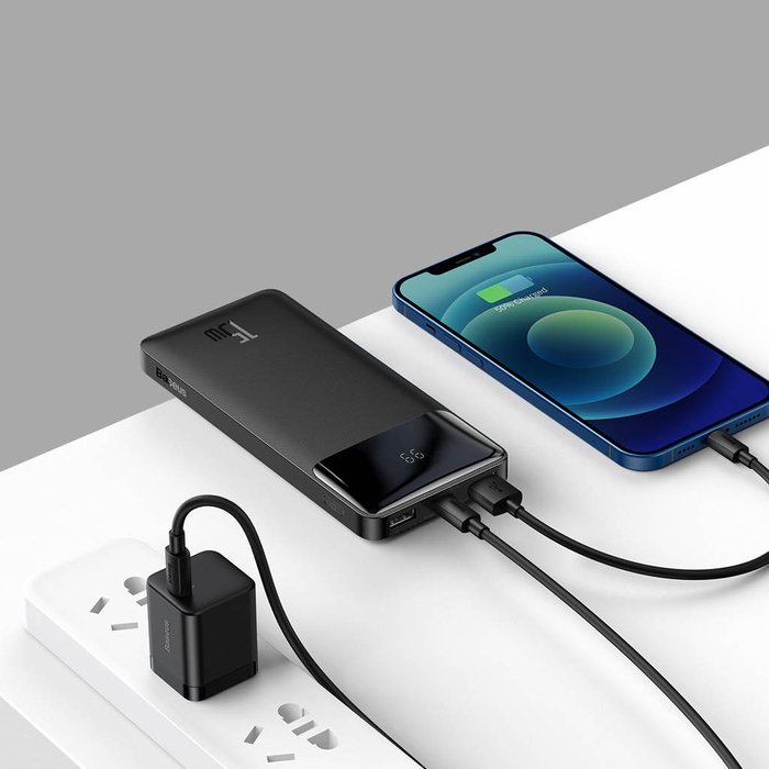 Baseus Bipow powerbank z wyświetlaczem 10000mAh 15W czarny (Overseas Edition) + kabel USB-A - Micro USB 0.25m czarny (PPBD050001)