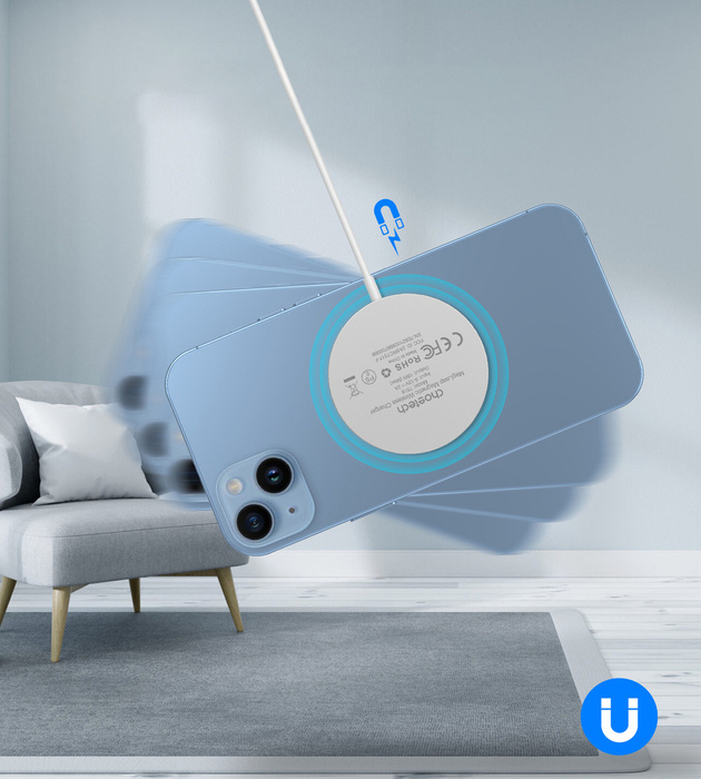 Choetech T518-F+H046-V2 magnetyczna ładowarka bezprzewodowa Qi 15W (kompatybilna z MagSafe) biały (T517-F) + stojak uchwyt srebrny