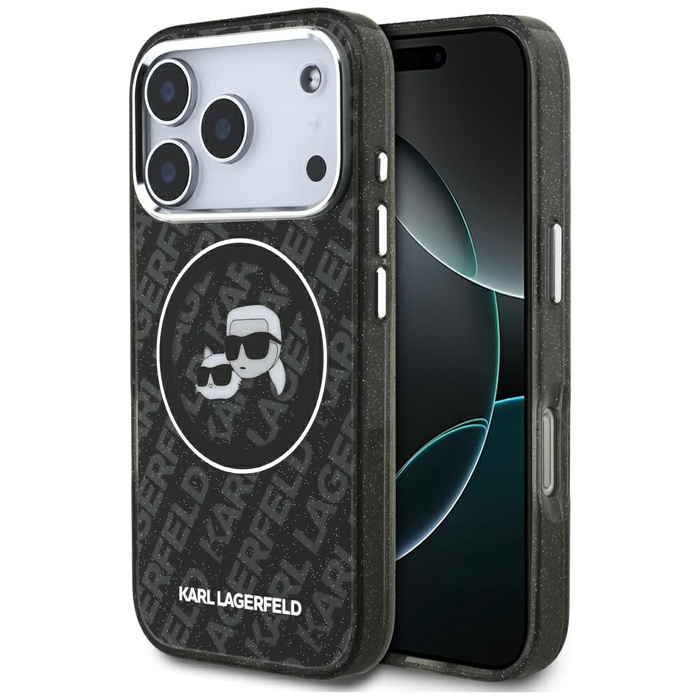 Etui Karl Lagerfeld IML Glitter Karl &   Choupette Heads Logo MagSafe do iPhone 17 Pro czarny
