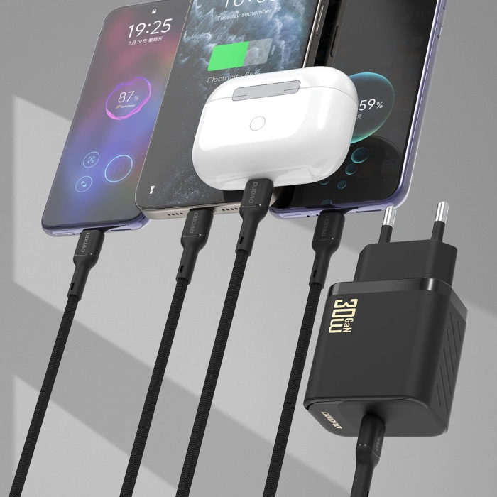 Ładowarka sieciowa Dudao A27PCEU PD 30W GaN USB-C z kablem USB-C - czarna