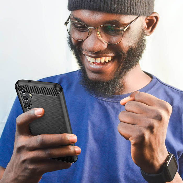 Carbon Case etui Samsung Galaxy A14 5G elastyczny silikonowy karbonowy pokrowiec czarne